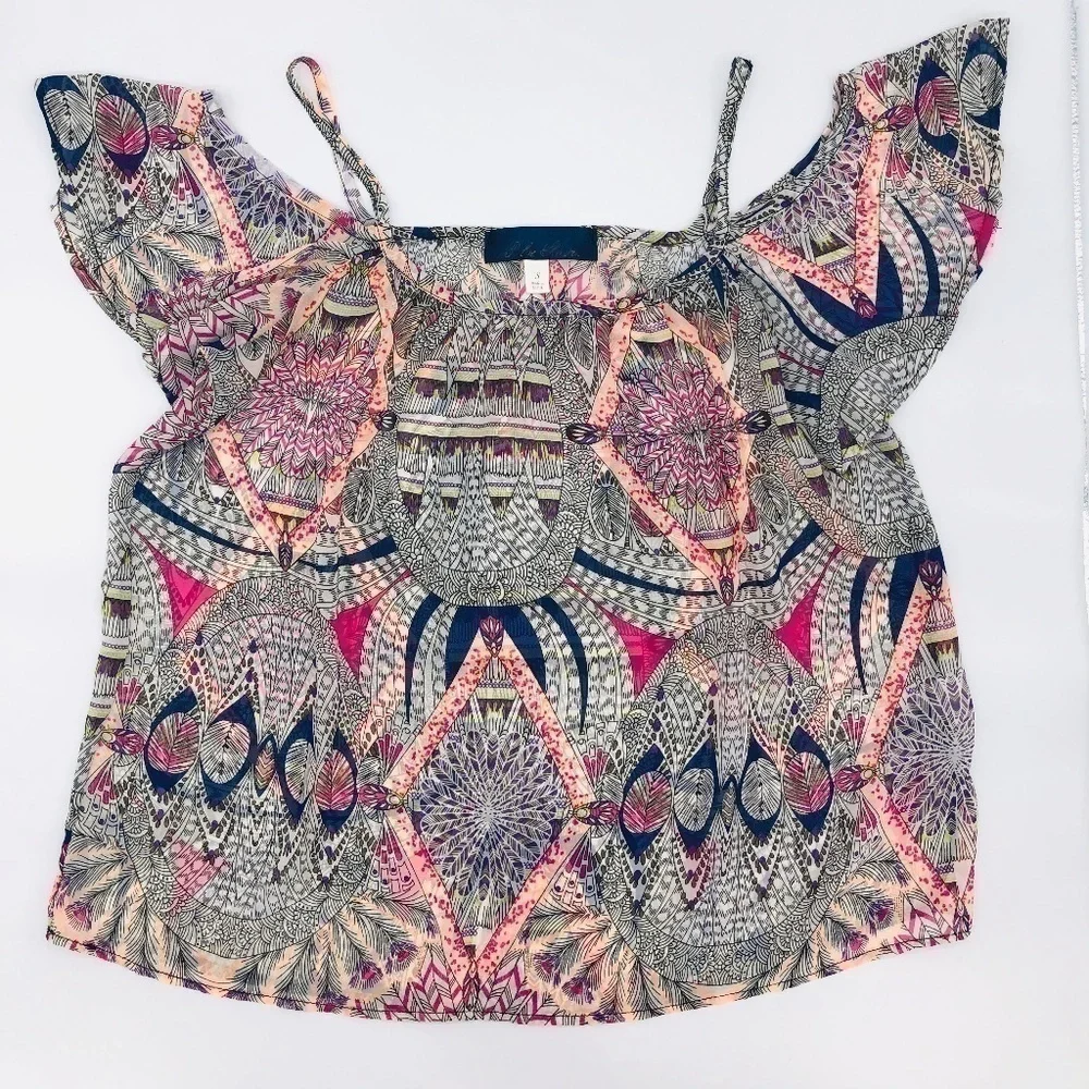 🎉Blue Rain Geometric Multicolor Print Blouse - Picture 1 of 5